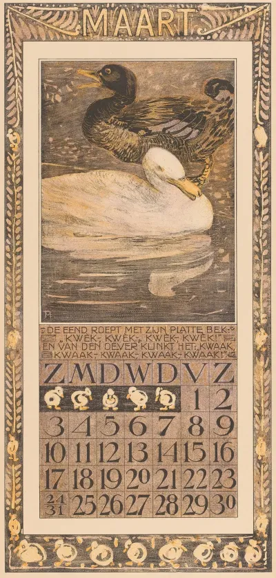 Kalenderblad Maart Met Eenden