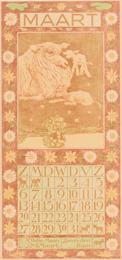Kalenderblad Maart Met Schaap En Lammeren