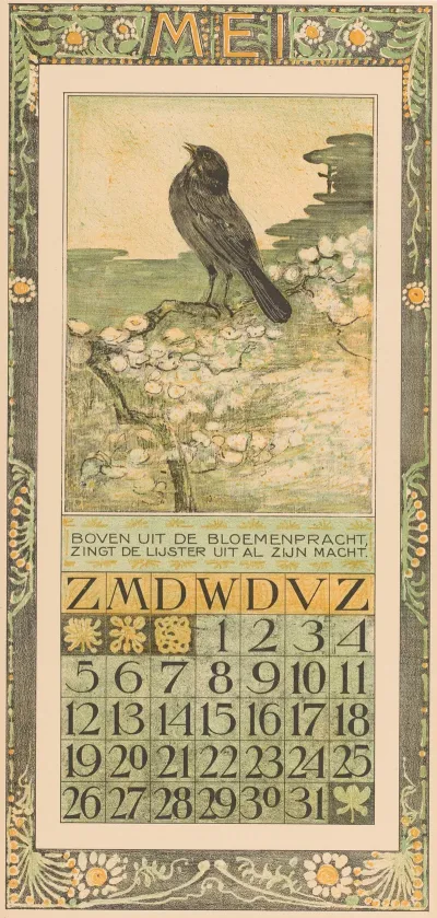 Kalenderblad Mei Met Merel