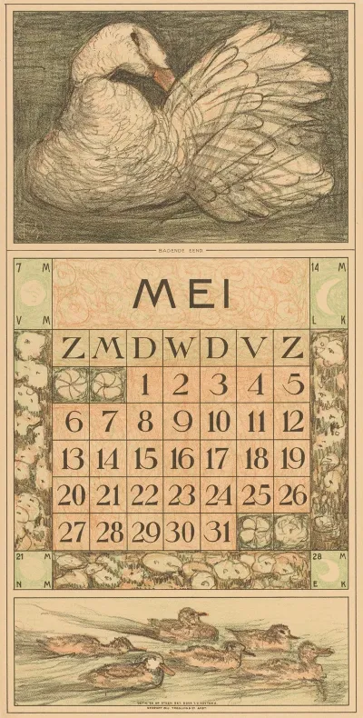 Kalenderblad Mei Met Witte Eend