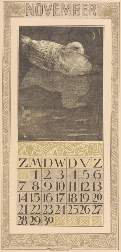 Kalenderblad November Met Drijvende Eend