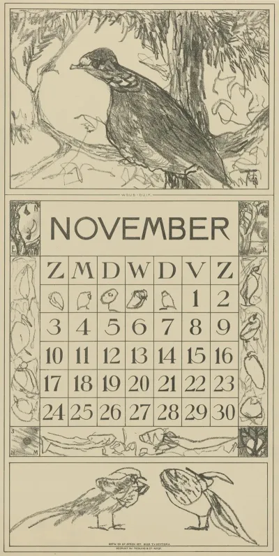 Kalenderblad November Met Houtduif