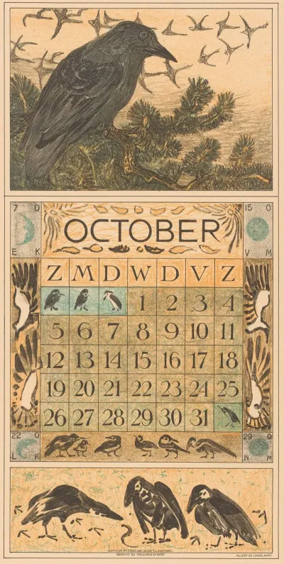 Kalenderblad Oktober Met Kraai