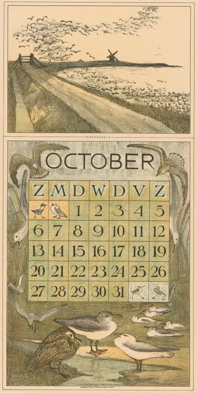 Kalenderblad Oktober Met Trekvogels