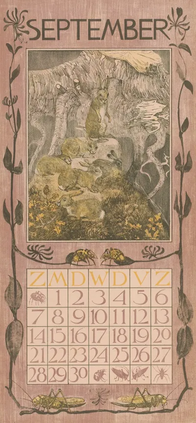 Kalenderblad September Met Konijnen