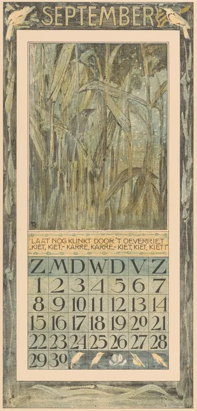 Kalenderblad September Met Vogel In Het Riet