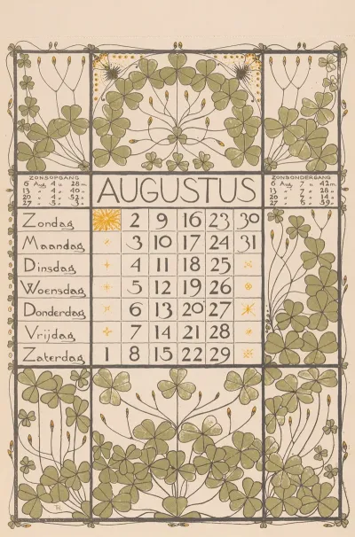 Kalenderblad Voor Augustus 1896