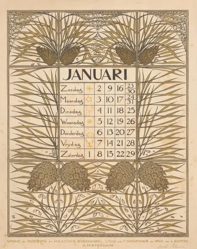 Kalenderblad Voor Januari 1898