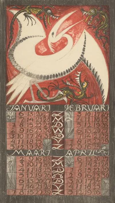 Kalenderblad Voor Januari Tot En Met April 1924