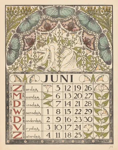 Kalenderblad Voor Juni 1898