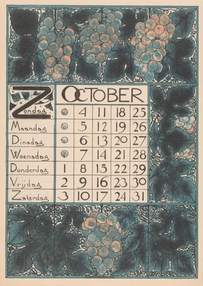 Kalenderblad Voor Oktober 1896
