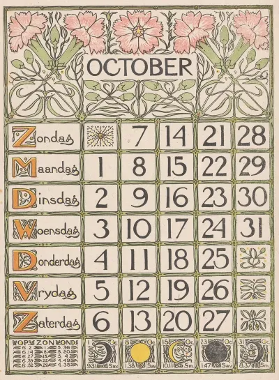Kalenderblad Voor Oktober 1900