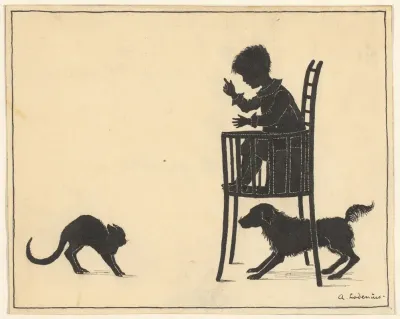 Kat En Hond Rond Een Kinderstoel