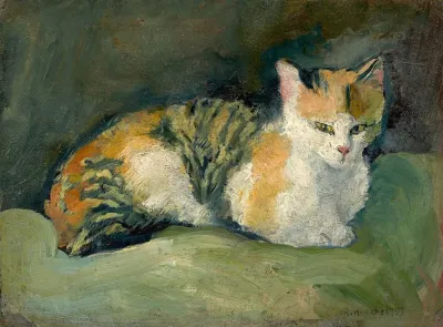 Katze Auf Grunem Kissen I