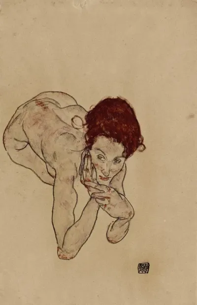 Kauernder Weiblicher Akt Crouching Female Nude
