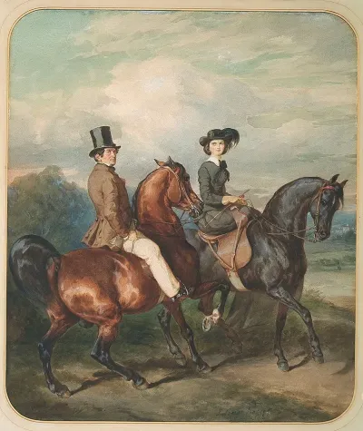 Kazimierz Lubienskiwith His Daughter Emilia On Horseback