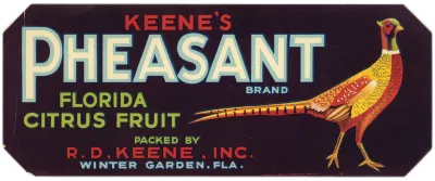 Keenes Pheasant Brand Florida Citrus Fruit Label