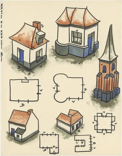 Kerktoren En Vier Huizen Vanuit Vogelperspectief