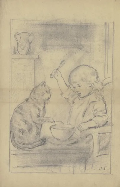 Kind Am Esstisch Mit Katze 2