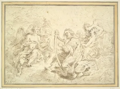 King David Playing The Harp Accompanied By Singing Angels