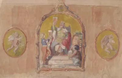 King Gambrinus Raising A Toast With A Beer Mug And A Pair Of Pages In Tondi