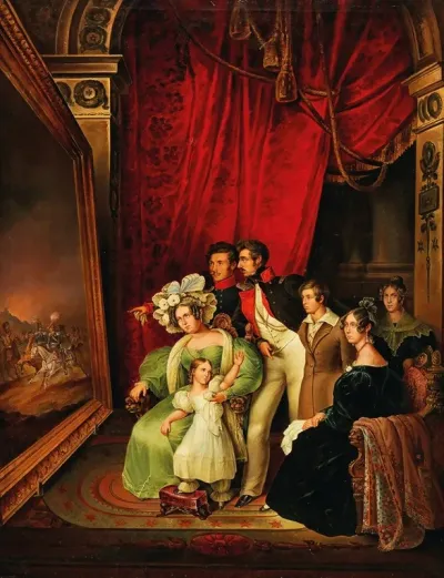 King Ludwig I Of Bavaria With His Family Jointly Examining The Painting Entry Of King Otto Of Greece Into Napflio By Peter Von Hess 1835