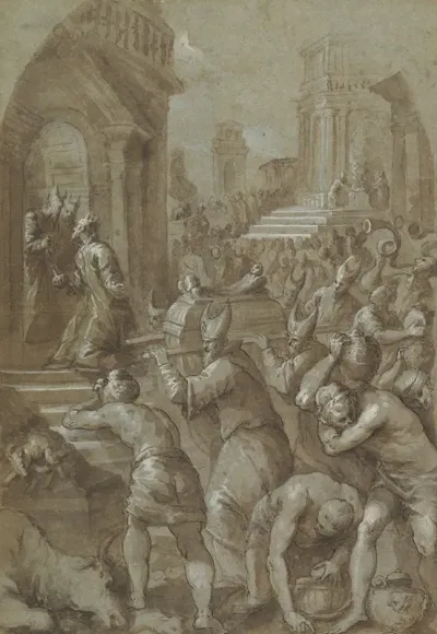 King Solomon Beholds The Ark Of The Covenant Being Brought To The Temple