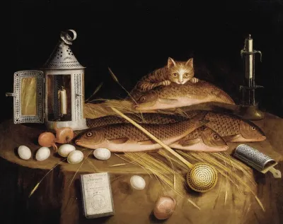 Kitchen Still Life With Fish And Cat