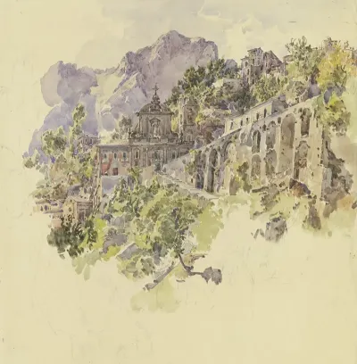 Kloster Im Gebirge Mit Grosen Terrassen Und Treppen