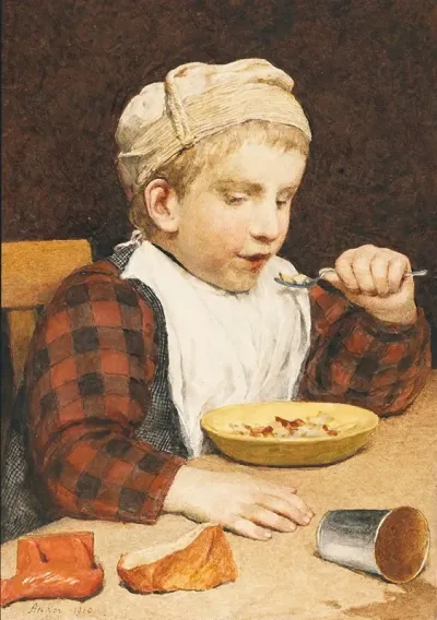 Knabe Mit Mutze Beim Essen