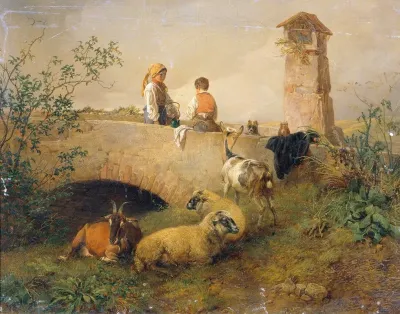 Knabe Und Madchen Mit Schafen Und Ziegen