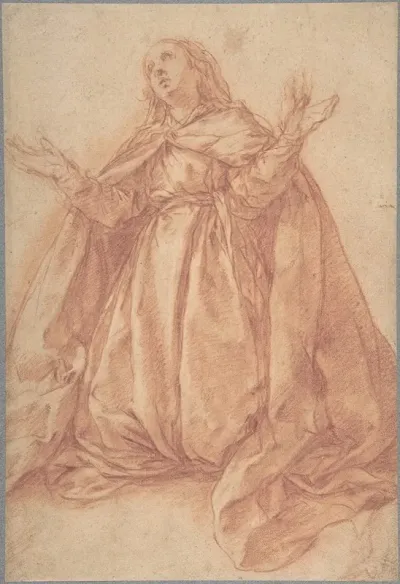 Kneeling Female Figure With Upraised Arms