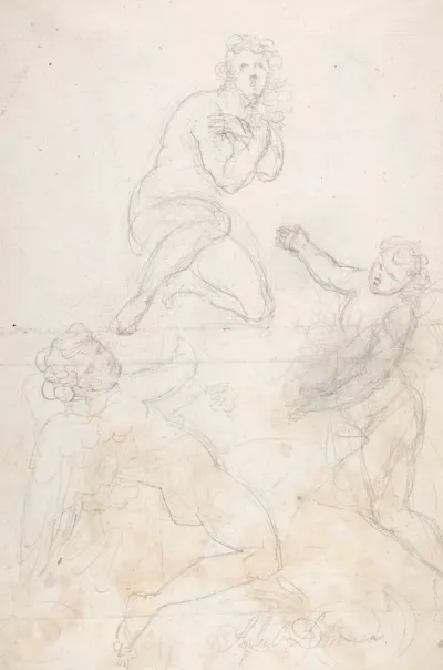 Kneeling Female Nude And Two Studies Of Angels