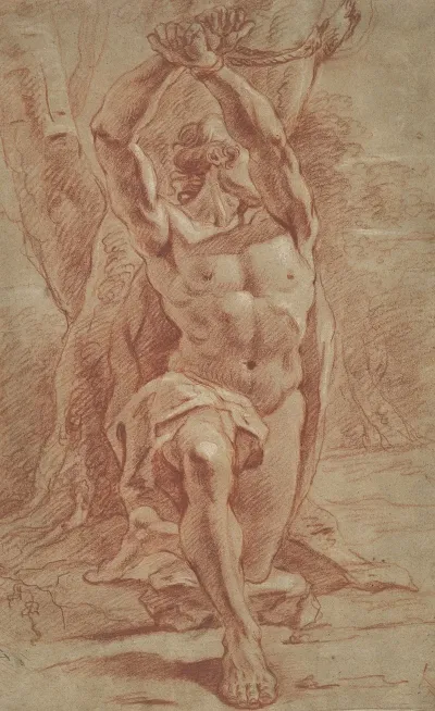 Kneeling Man Bound To A Tree
