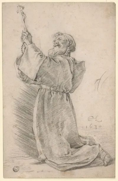 Kneeling Monk Holding A Crucifix