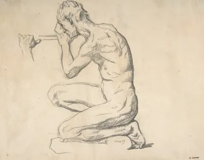 Kneeling Nude Male Figure Facing Left
