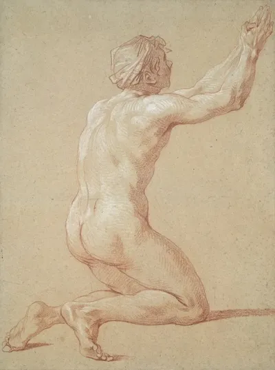 Kneeling Nude Youth With Raised Clasped Hands