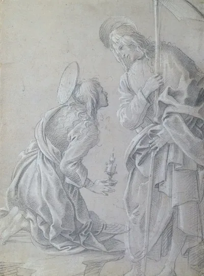 Kneeling Saint Mary Magdalene And Standing Christ