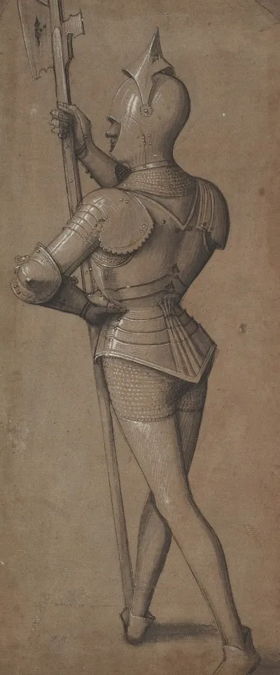 Knight In Armor Holding A Halberd