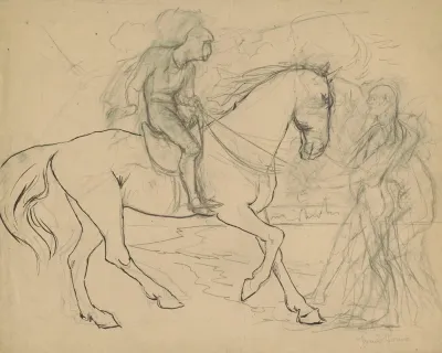 Knight In Armour On Horseback Human Figure To The Right