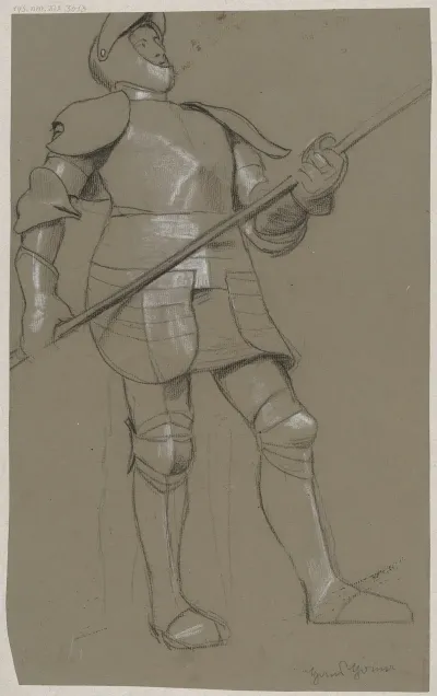 Knight In Armour Sketch For A Painting Painted On The Occasion Of The Visit Of Emperor Wilhelm Ii To Frankfurt