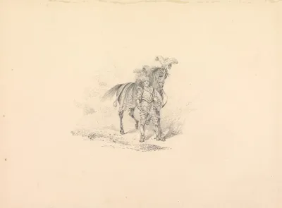 Knight In Armour Standing By A Plumed And Caparisoned Horse
