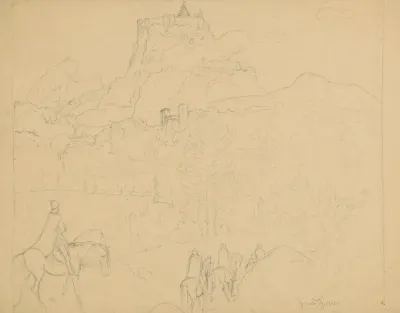 Knights Of The Holy Grail On Their Way To A Castle On A High Hill