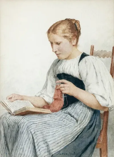Knitting Girl Reading