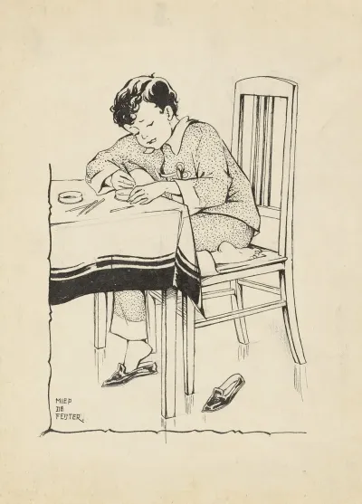 Knutselende Jongen Aan Een Tafel 2