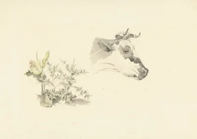 Kop Van Een Koe En Twee Planten