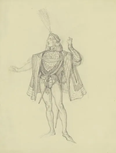 Kostumfigur Mit Barett Und Hoher Feder