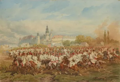 Krakow Cavalry Honour Escort Accompanying The Emperor On His Ride Through The Blonia Meadows