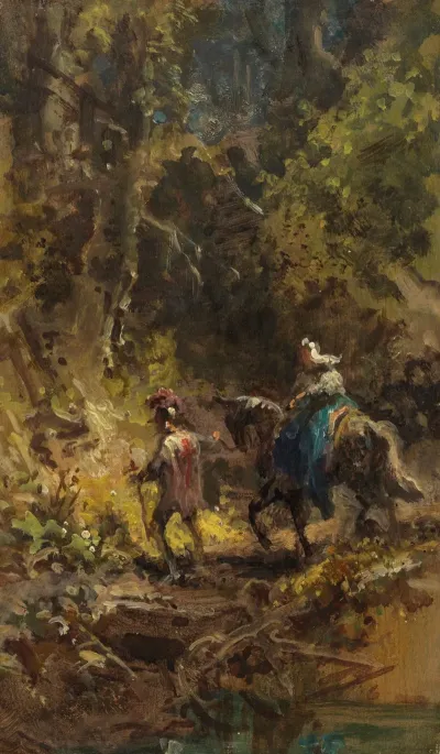 Kreuzritter Mit Dame In Waldlanschaft