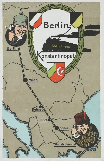Kriegspostkarte Mit Humoristischer Darstellung Auf Dem Balkanzug